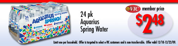 Aquarius Spring Water - 24 pk : eVIC Member Price - $2.48 - Limit 1 