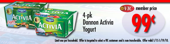 Dannon Activia Yogurt - 4 pk : eVIC Member Price - $0.99 - Limit 1 