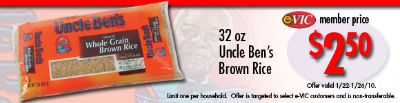 Uncle Ben's Brown Rice - 32 oz : eVIC Member Price - $2.50 - Limit 1 