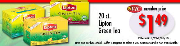 Lipton Green Tea - 20 ct : eVIC Member Price - $1.49 - Limit 1 