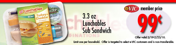 Lunchables Sub Sandwich - 3.3 oz : eVIC Member Price - $0.99 - Limit 1 