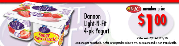 Dannon Light & Fit Yogurt - 4 pk : eVIC Member Price - $1.00 - Limit 1 