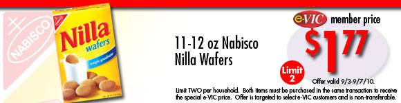 Nabisco Nilla Wafers - 11 to 12 oz : eVIC Member Price - $1.77 ea - Limit 2