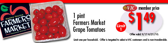 Farmers Market Grape Tomatoes - 1 pint : eVIC Member Price - $1.49 - Limit 1