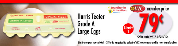 Harris Teeter Grade A Large Eggs - 1 Dozen : eVIC Member Price - $0.79 - Limit 1!