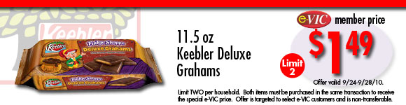 Keebler Deluxe Grahams - 11.5 oz : eVIC Member Price - $1.49 ea - Limit 2