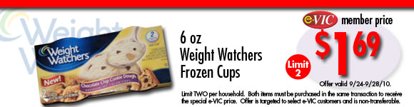 Weight Watchers Frozen Cups - 6 oz : eVIC Member Price - $1.69 ea - Limit 2