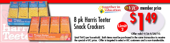 Harris Teeter Snack Crackers - 8 pk : eVIC Member Price - $1.49 ea - Limit 2