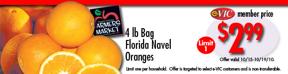 Florida Navel Oranges - 4 lb bag : eVIC Member Price - $2.99 ea - Limit 1